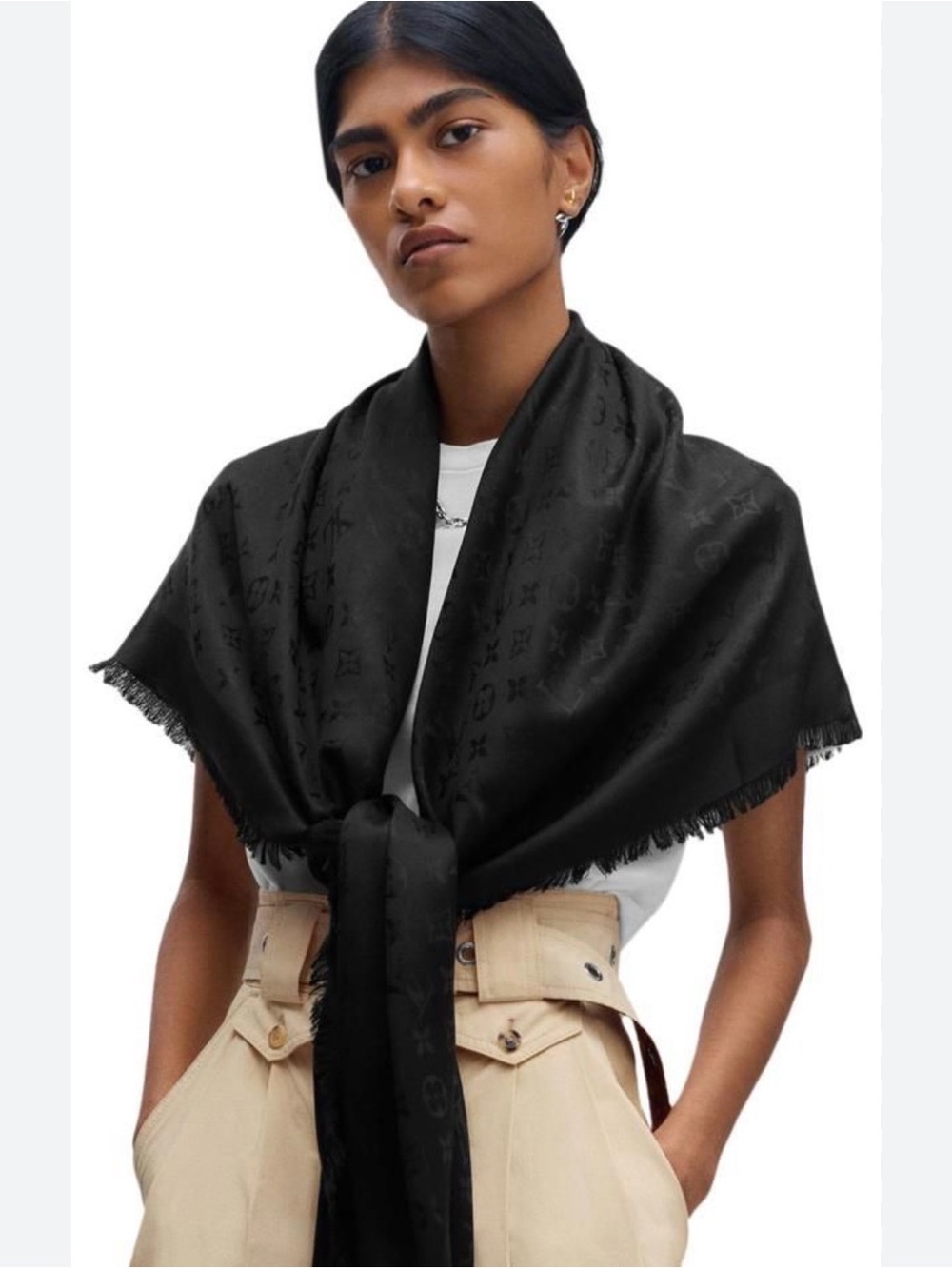 Louis Vuitton Monogram Shawl Scarf Wrap Black
